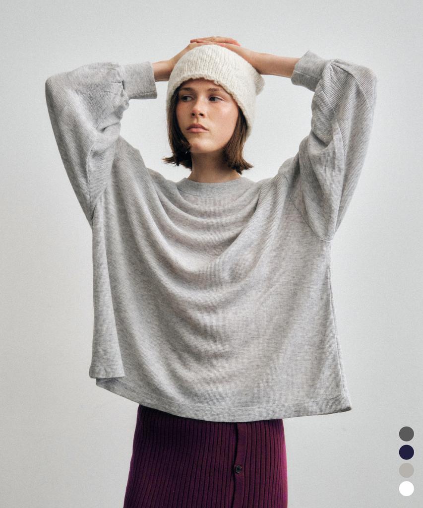 CITTA Wool Blend Comfort-Fit Waffle Long-Sleeve T-Shirt_Ctt392(5Color)