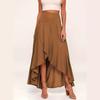 2025 Women's High Waist Ruffle Split Skirt - Elegant and Irregular Design for Summer