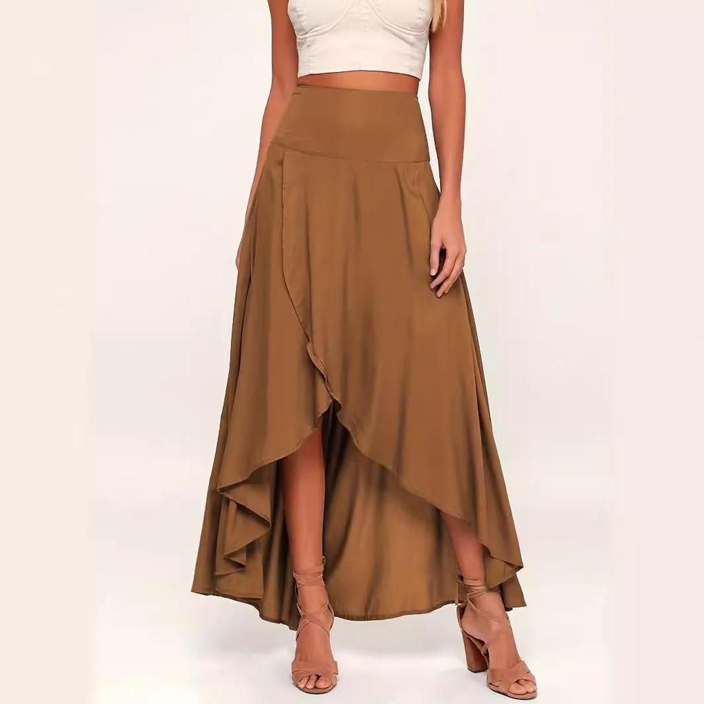 2025 Women's High Waist Ruffle Split Skirt - Elegant and Irregular Design for Summer