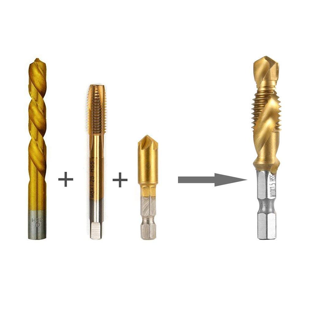 Drill Tap Combination for Titanium Coated HSS 1/4inch Hex Shank Metric Thread Dr