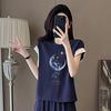 European Plus-Size Women's Two-Piece Set: Color Block Short Sleeve T-Shirt & Pocket Skirt