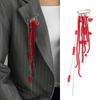 Punk Red Crystal Bead Brooch Long Tassel Chain Heart Pendant Trendy Jewelry for Backpack Scarf Lapel Decoration