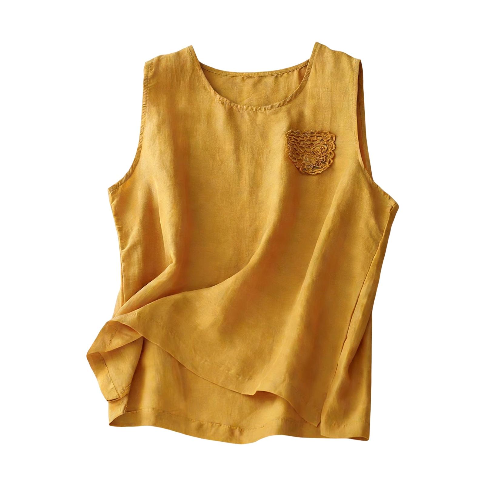 Women s Cotton And Linen Fashionable Loose Casual Sleeveless Vest L жёлтый