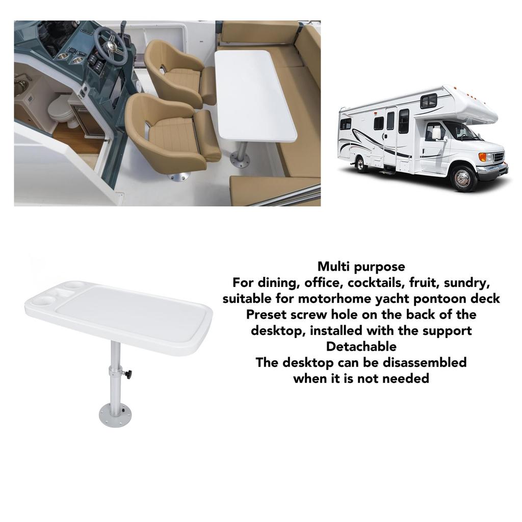 Wohnmobiltisch 460–700 mm höhenverstellbar, abnehmbares Bootstisch- und Basis-Set mit 2 Getränkehaltern für Wohnwagen, Yacht, Ponton, Deck