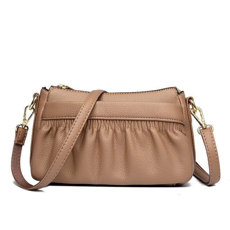 Soft Leather Medium Mother Bag Women's New Fashion Women's Messenger Bag Pleated Shoulder Bag