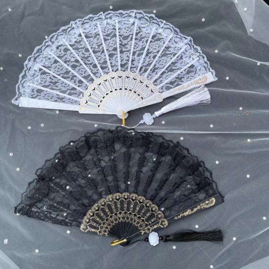 Retro Style Fan Wing Chun Dance Fan 45cm Unfolding Width Fan with Weighted Tassels Stable Rotation Stage Performance Fan