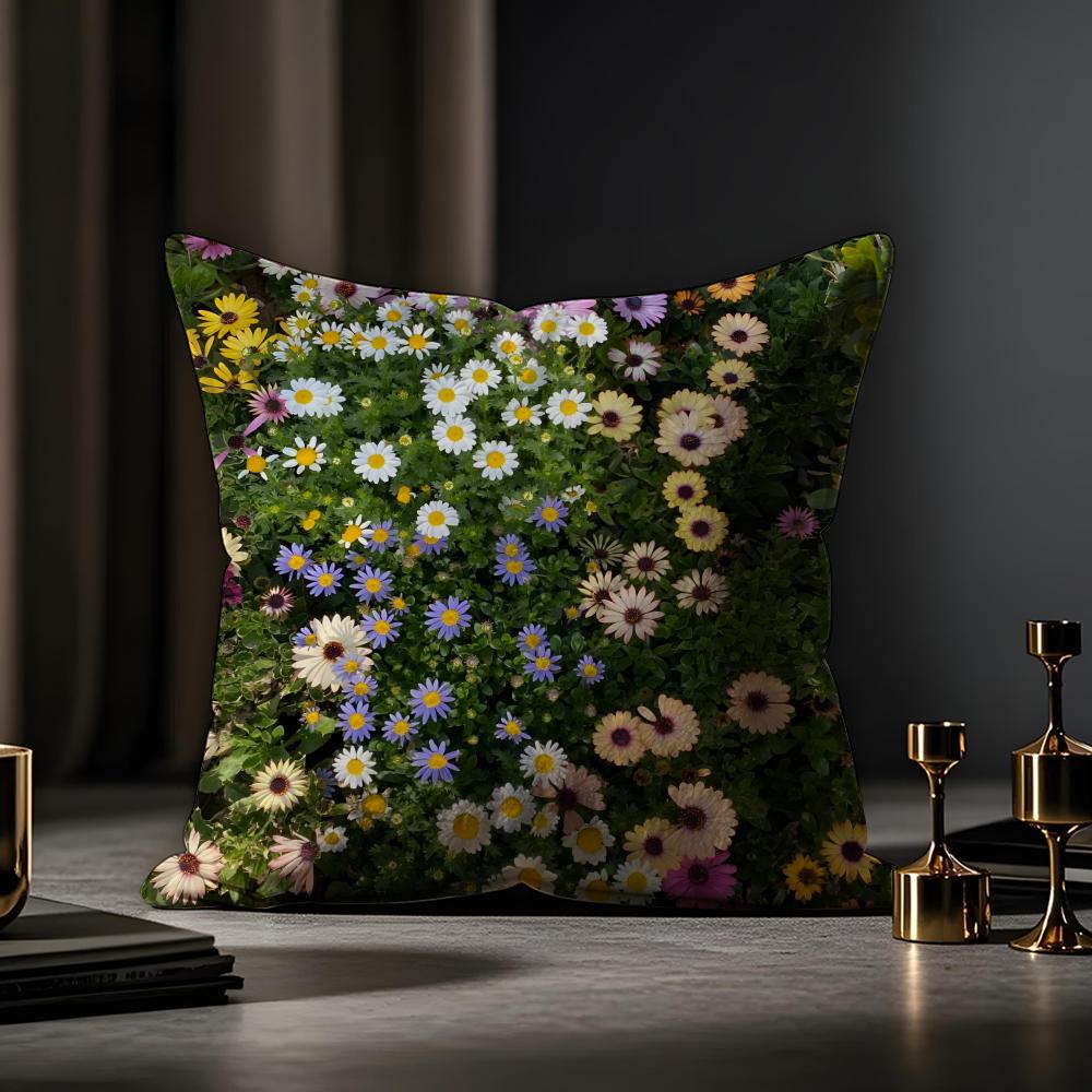 Fashion Daisy Cushion Cover Anti-dustmite Pillowcase Invisible Zipper Silky Short Plush Sofa Cushion Cover