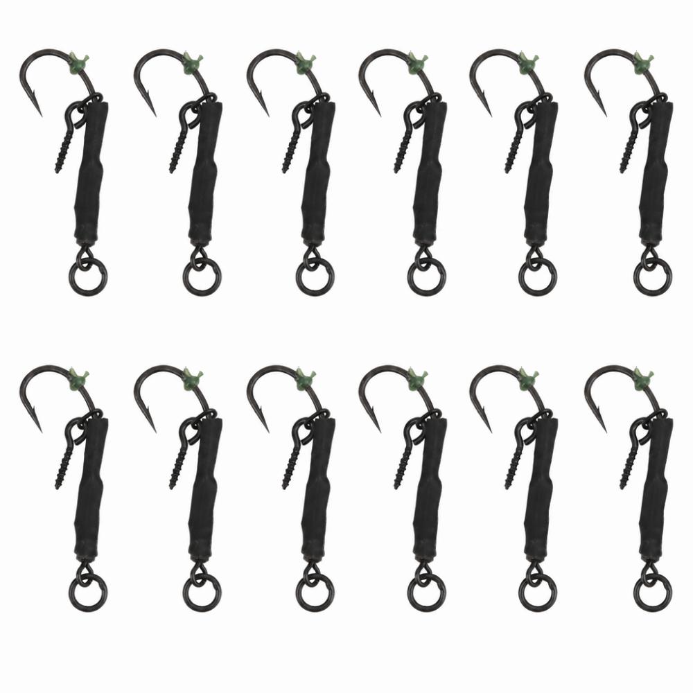 12PCS with Barbed Carp Fishing Hook with Swivels Fishing Hook Kit Ronnie Fishing Hook  Carp Fishing