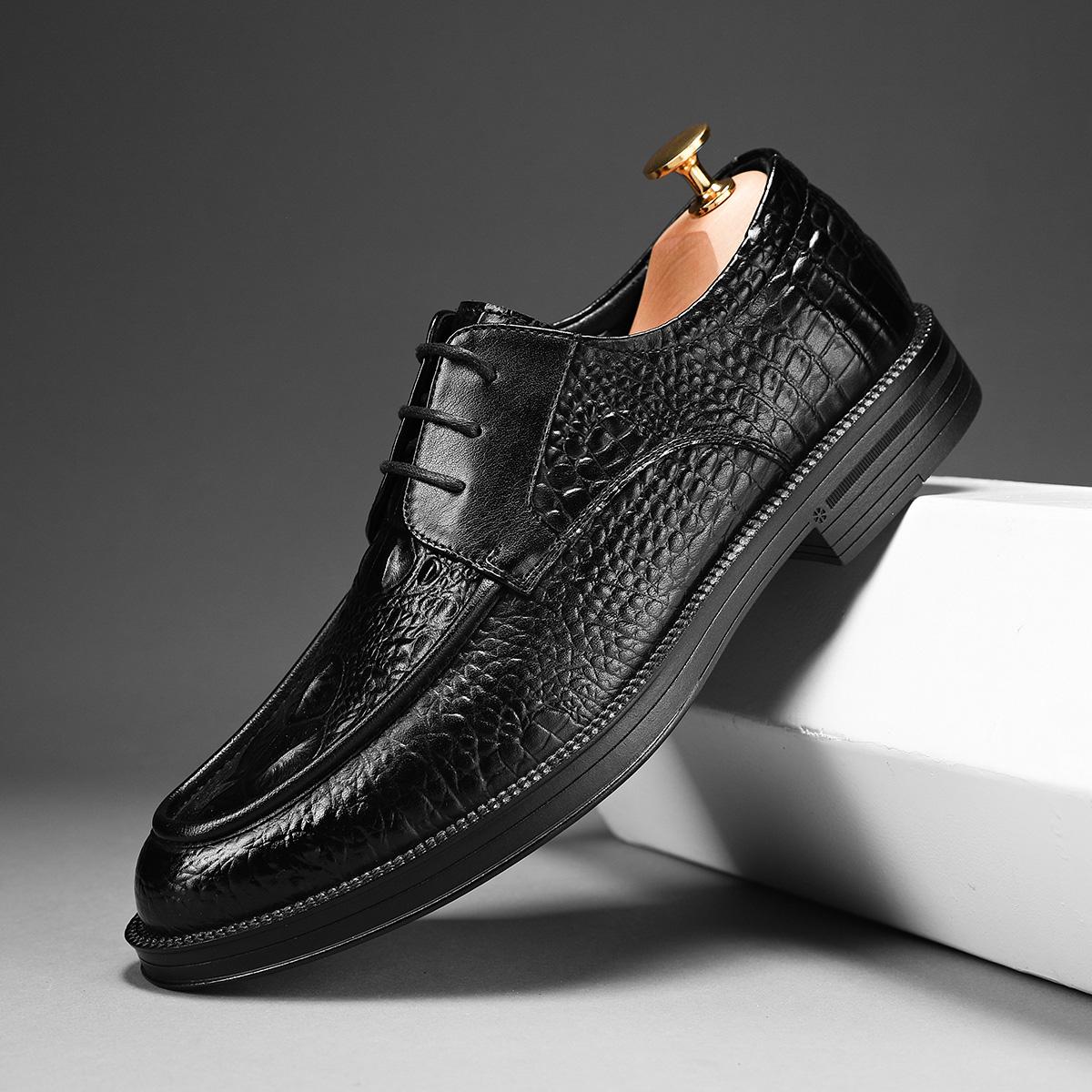 

Мужская обувь Модная кожаная повседневная обувь Мужские кроссовки Обувь для ходьбы на открытом воздухе со шнуровкой Новая нескользящая одежда Мужская деловая обувь 6.5 чёрный