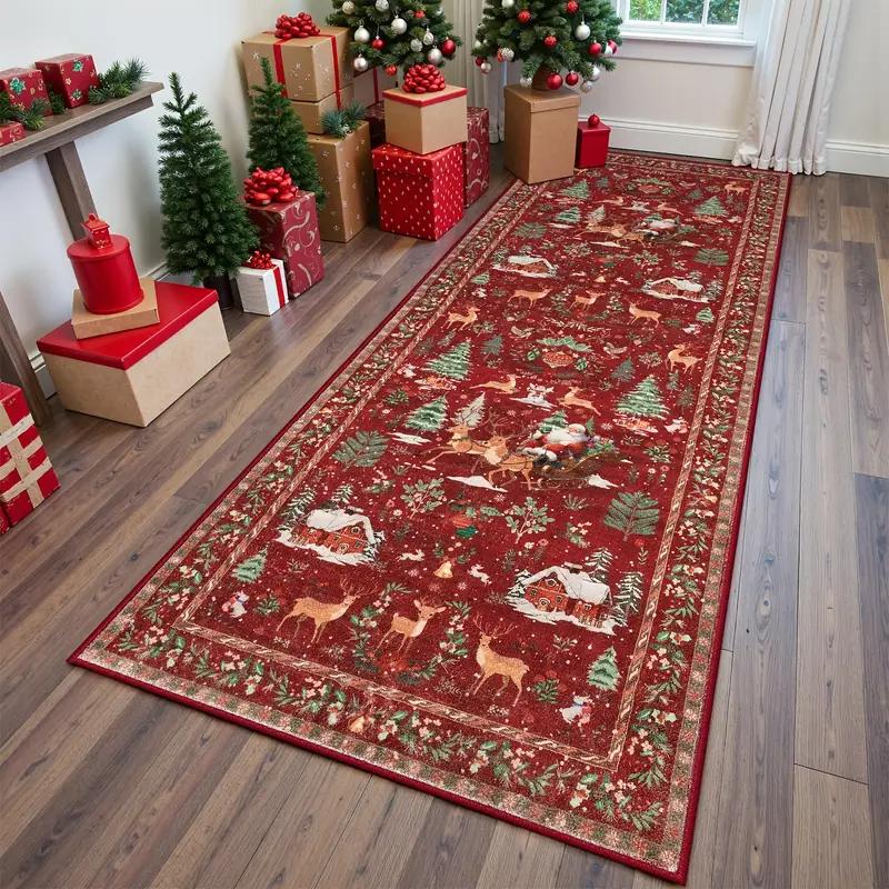 Christmas Corridor Carpet, Moisture-Proof And Machine-Washable Kitchen Floor Mat, Bedroom Bedside Rug For Home Decoration
