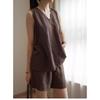 Canotta da donna in misto lino con scollo a V, casual, vestibilità ampia, senza maniche