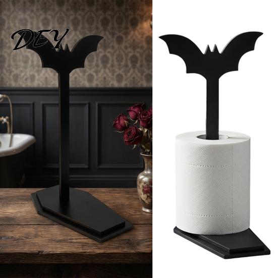 Gothic Bat Paper Towel Holder Bat-shaped Holder, Matte Black Metal Creative Halloween Party Supplies Vertical Tissue Stand, for Kitchen And