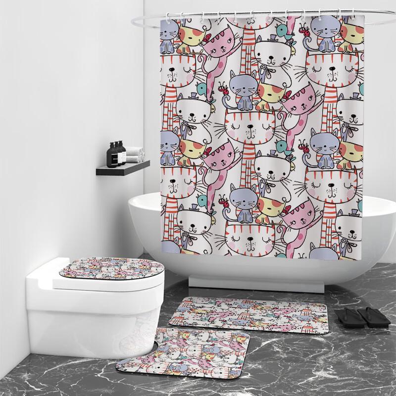 LISM Cat Fun Party 3-Piece Shower Curtain Set