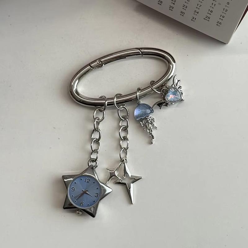 Retro Star Watch Keychain Y2K Carabiner Pendant Couple'S Bag Charms Hangings Ornament Accessories