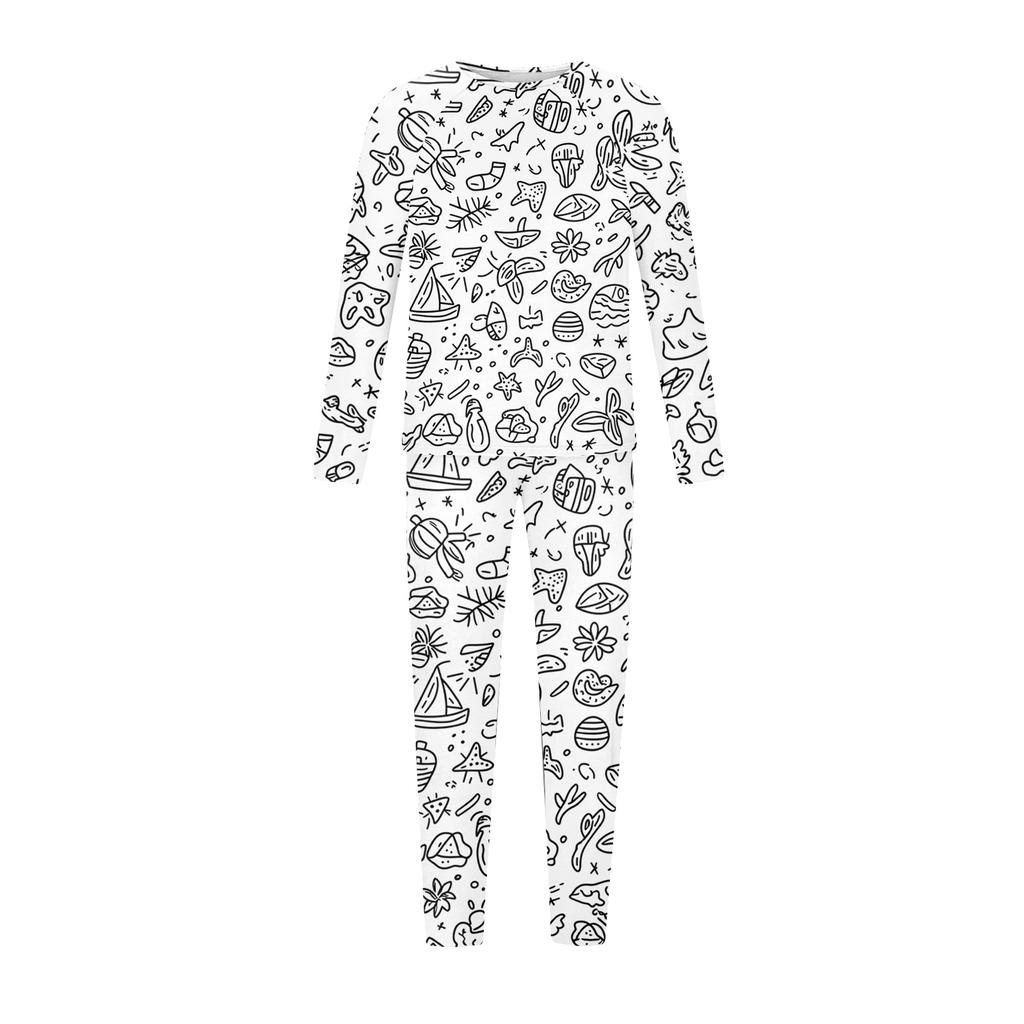 DIY Hand Painted Colorable-Parent-child Outfit - Print Round Neck Parent-child Long Sleeve Long Pants Home Clothes Suit Spring