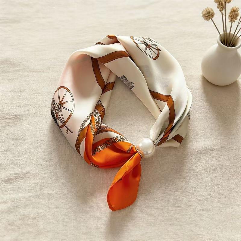 Thin Pearl Necklace with Magnetic Clasp, Lazy-style Silk Scarf, Women's Pendant Scarf, Collarbone Chain