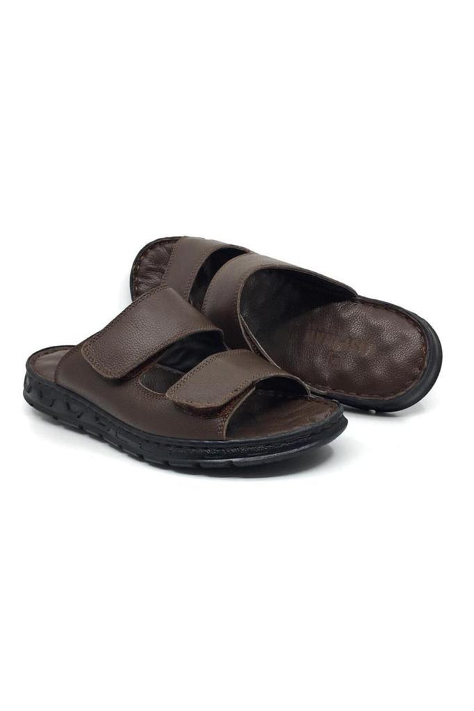 Taşpınar 204 100% Genuine Leather Orthopedic Men's Summer Comfortable Slippers With Adjustable Velcro