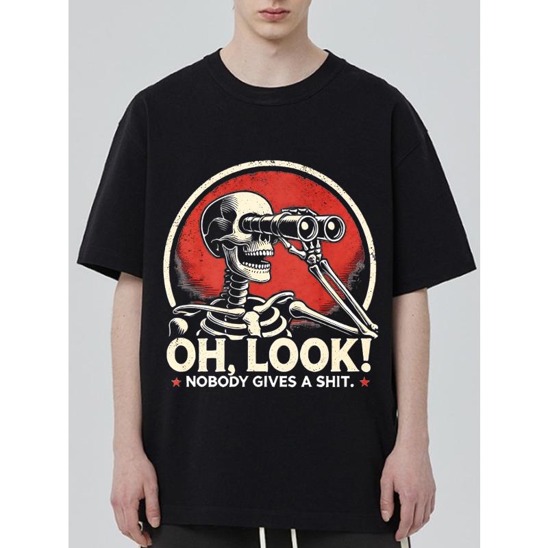 Černé Tričko Kostra Dalekohledy Ó Podívej Nikdo Se Nestará Grafický Potisk Ležérní Streetwear Muži Ženy Unisex Vrchol Letní Móda