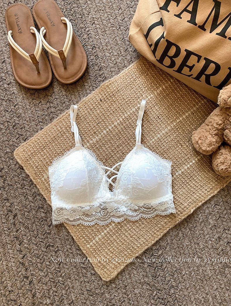 

Lace Strappy Backless Push-Up Bandeau for Small Breasts One Size білий