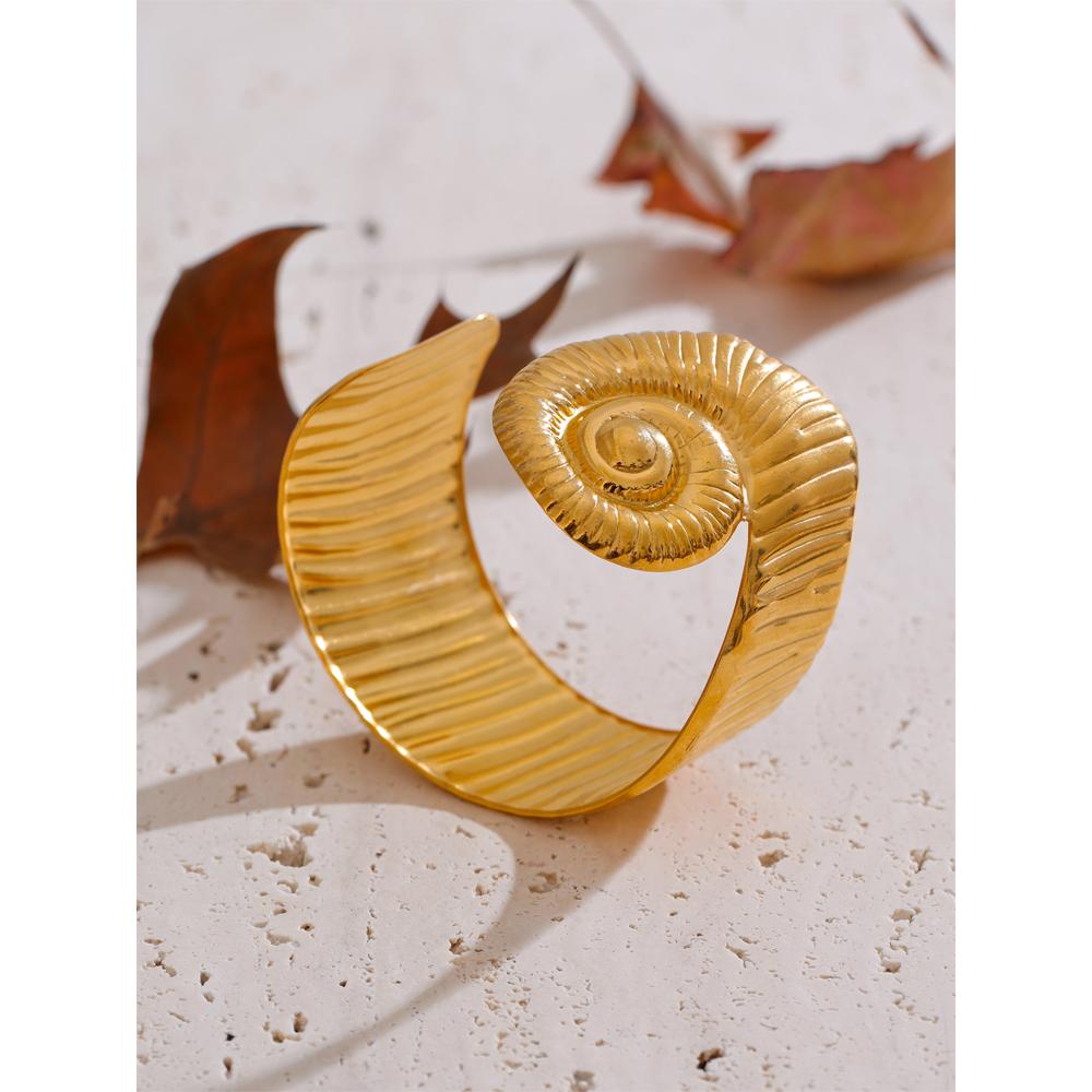 Yhpup Ocean Series Big OPen Bracelet Bangle 18k Gold PVD Plated Waterproof Fashion Statement Jewelry for Women Holiday Accessory