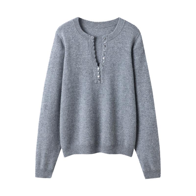 V-neck Half-Zip Multi-Button Cashmere Knit Base Layer for Autumn/Winter
