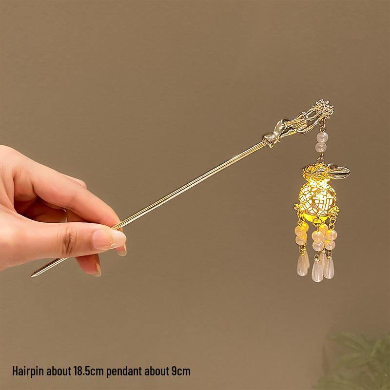 Children's Glowing Tassel Lantern Hairpin - Ancient Style Hair Bun Accessory for New Year's Hanfu Headdress.