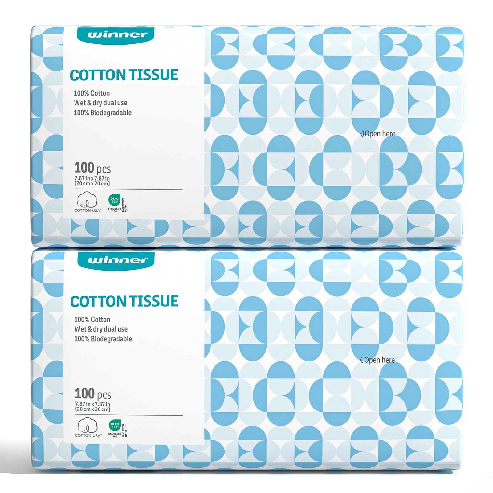 

Winner Face Natural Disposable Face for Hand Face Makeup Sensitive 20x20cm Packs of Towels, OEKO-TEX® Certified, 200-Count, Cotton, Towels, Lint-Free, белый