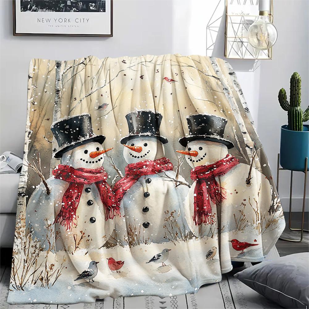 Snowmen Print Flannel Blanket, High Quality Comfortable for All Seasons, Home Decor, Warmth and Comfort, Perfect for Christmas Gifts