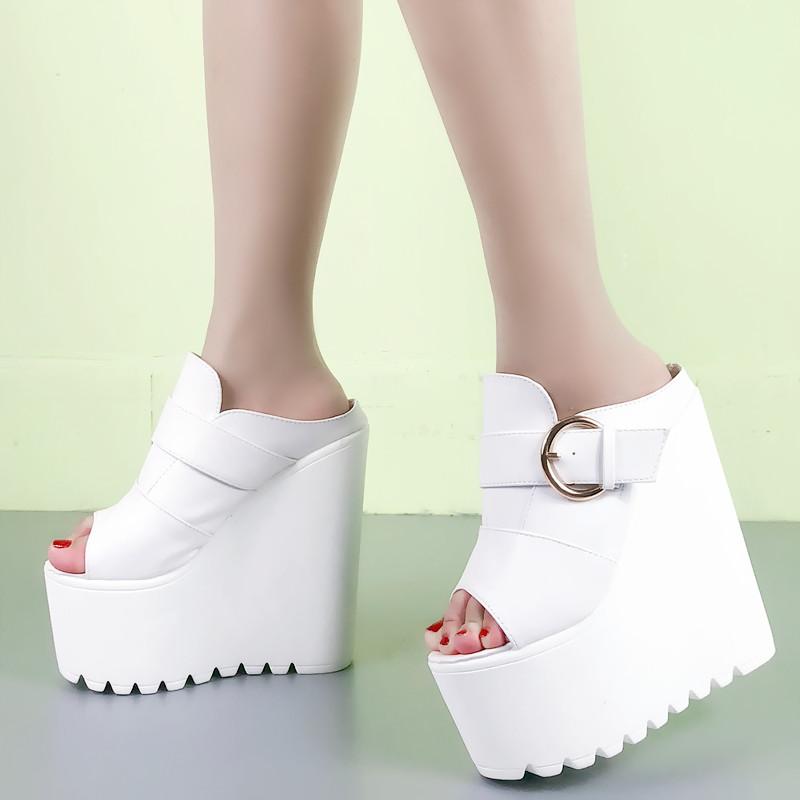 Móda 16CM Klínové Sandály Dámské Léto Nové Designové Sandály Lehké Otevřená Špička Ležérní Pantofle na Vysokém Podpatku Dámské Platformové Boty