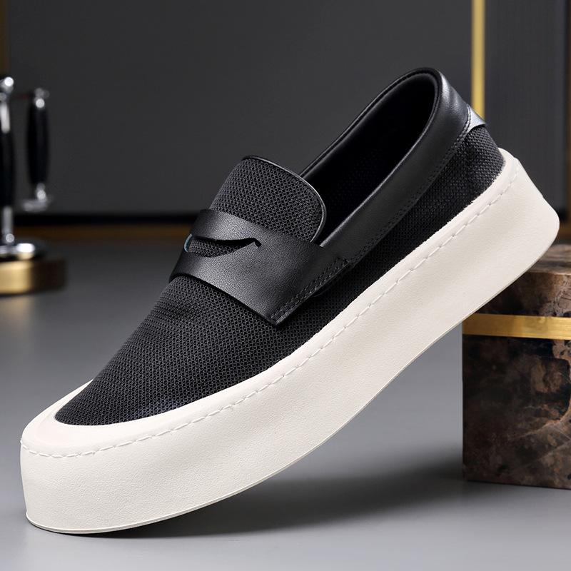 Summer Men's Breathable Cloth Shoes 2025 New Style Fashionable Lazy Height-increasing Casual Shoes Male New Designer Loafers Man cm nero