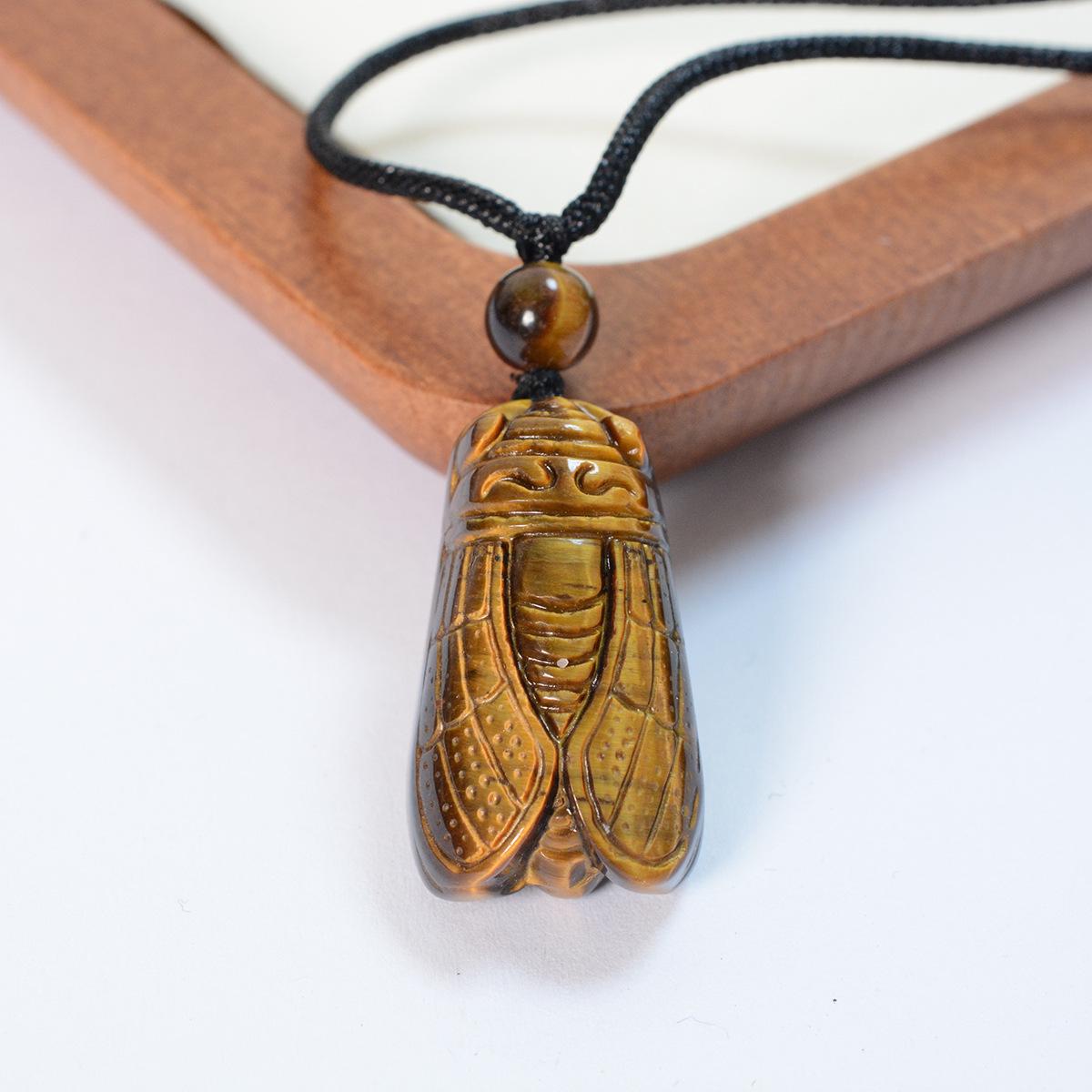 Натуральный камень Тигровый глаз Золотой нефрит Подвеска-ожерелье с цикадой