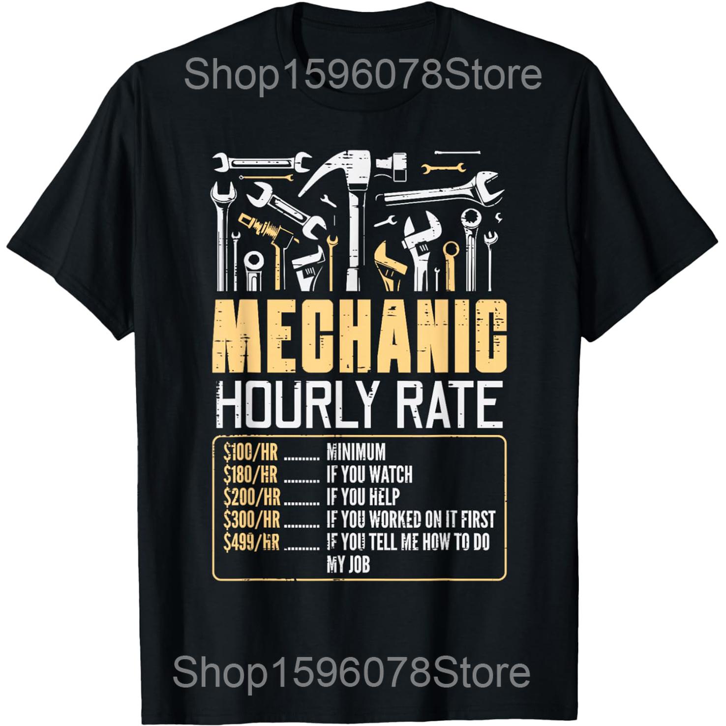 Car Mechanic Hourly Rate Auto Repair Humor Dad T Shirts Unisex Cotton Humor Streetwear Tee Shirt Short Sleeve Unisex Loose Clothing S