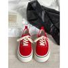 Thick-soled Red Canvas Shoes Women's 2025 New Spring and Summer One-pedal White Shoes Versatile Soft Soles Not Tired Feet Board Shoes
