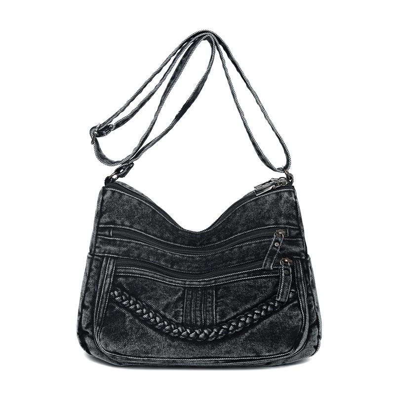 

Women s Denim Bag Large Capacity Multi-Layer Shoulder Bag чёрный