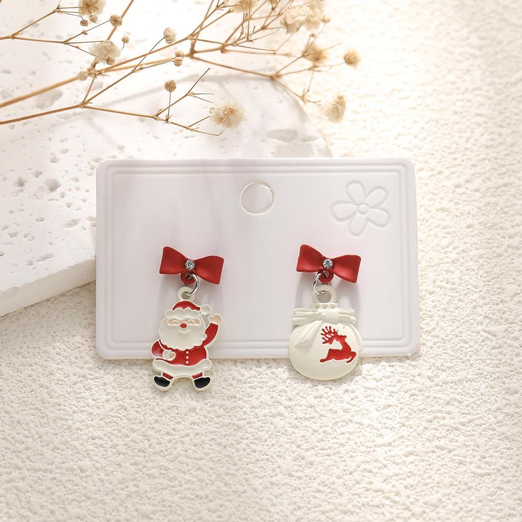 European & American Cartoon Rhinestone Christmas Earrings – High-End Asymmetrical Festive Jewelry for Women