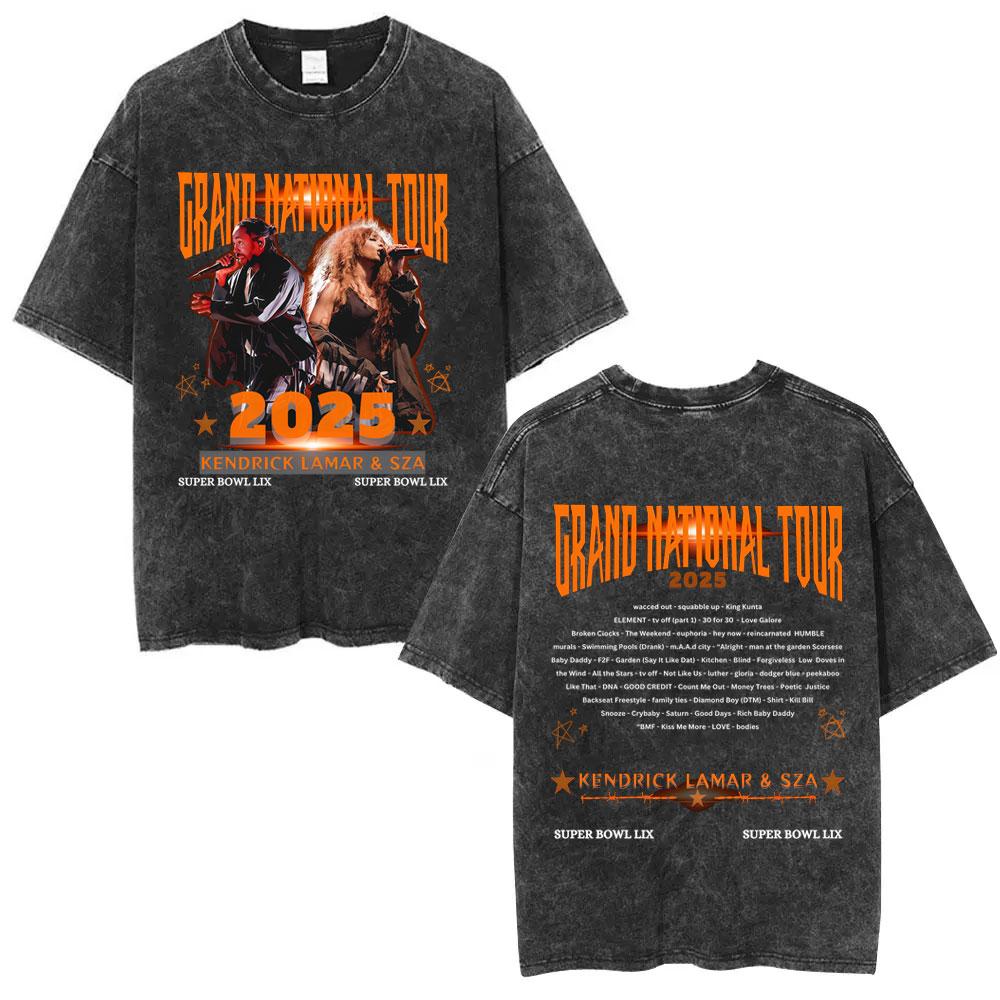 Washed Vintage Rapper Kendrick Lamar SZA Grand National Tour Tshirt They Not Like Us T Shirt Men Hip Hop Fashion Tshirt