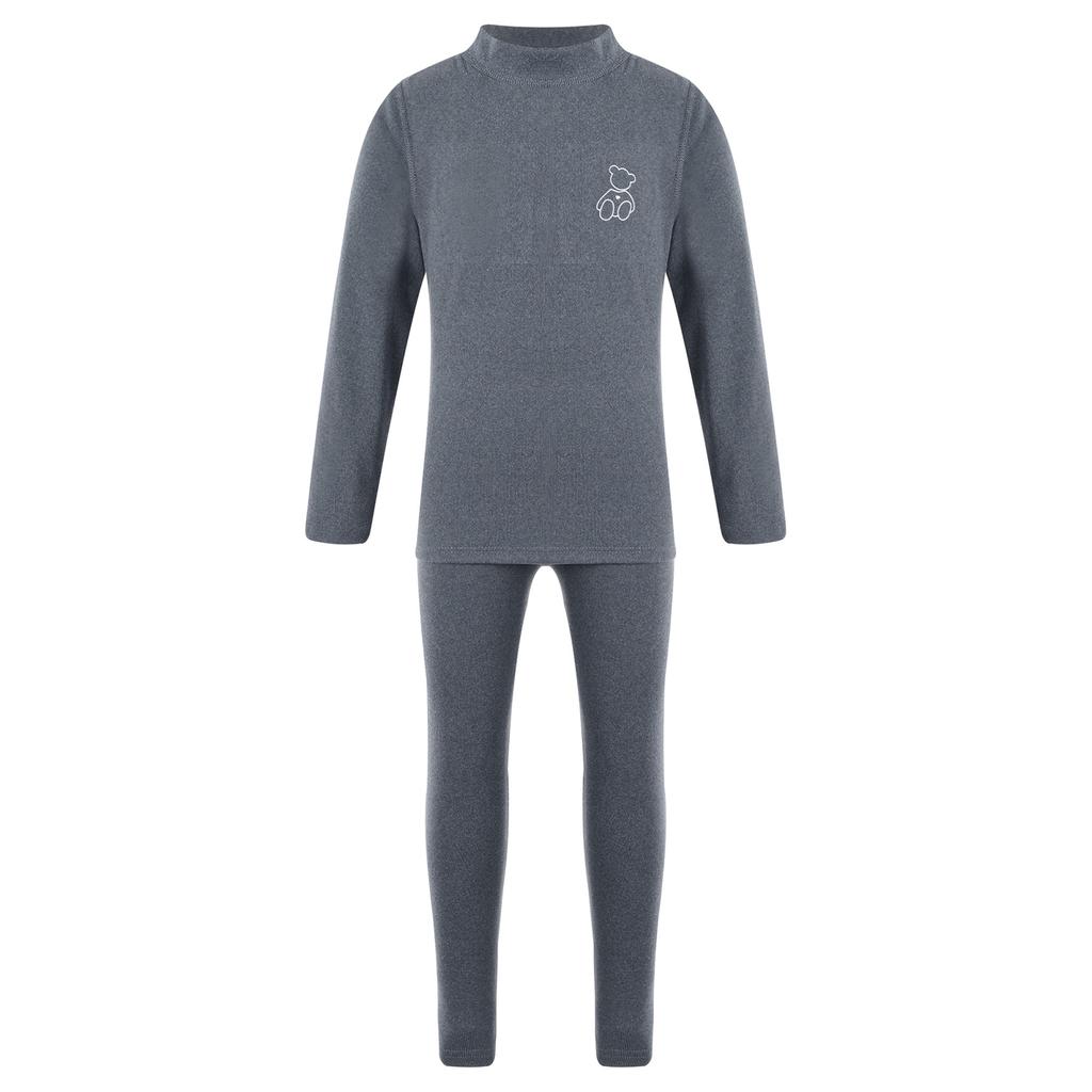 Unisex Kids Thermal Underwear Set Bear Print Mock Neck Long Sleeve Top Elastic Waistband Leggings Children Sleepwear Loungewear