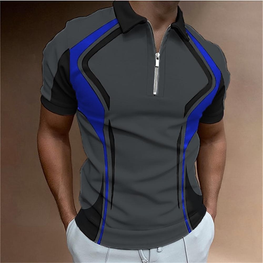Men's striped polo shirt, short sleeved T-shirt, men's breathable top, business collar streetwear, high-quality luxury brand