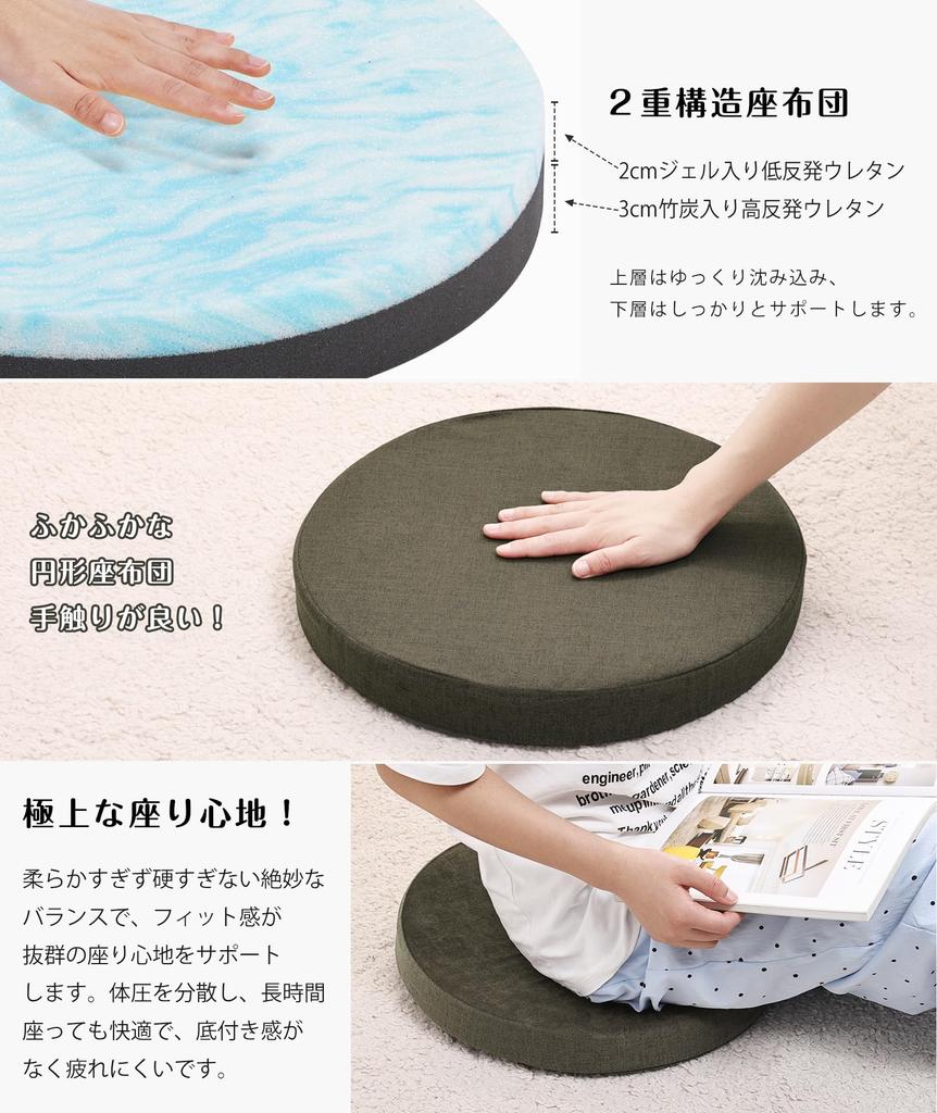 Shinnwa Zabuton Double Memory Foam 2cm High Resilience Round Cushion for Diameter 40cm x 5cm Round Memory Foam High Resilience Comfortable Round Chair