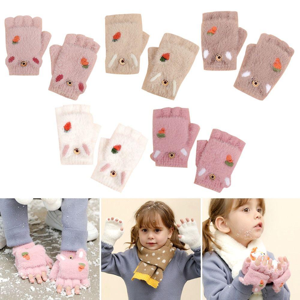 

Thickened Autumn Winter Cute Knitted Gloves Mittens Flip Fingerless Gloves Warm Gloves