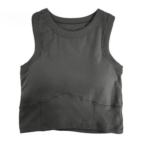 

Women Bottoming Vest Seamless Sleeveless Pure Color Padded Stretchy Round Neck Dry Dry Cooling Crop Top Summer Sport Basic Tank Top EMA серый