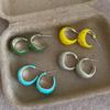 Silver Needle Enamel Polka Dot Stud Earrings - Chic C-Shaped High-End Jewelry for Women.