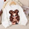 Kids Crewneck  Long Sleeve Sweatshirt, Leopard Print Bow Hair Accessories Print
