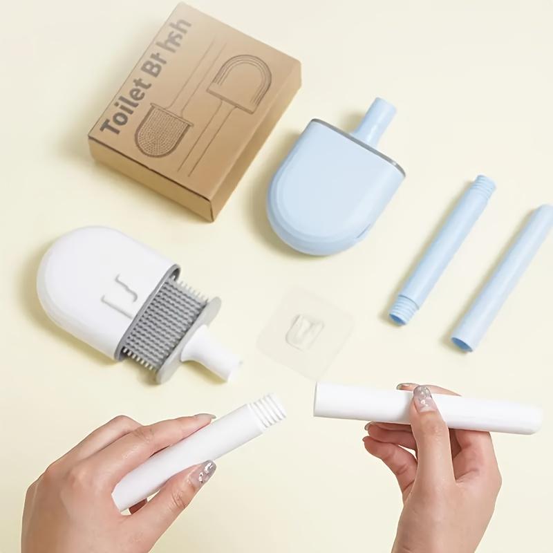 Wandmontiertes Silikon-Toilettenbürsten-Set Effiziente Reinigung Tragbares Design mit Halter Badezimmerreinigung Ergonomische Bürste Flexible Borsten