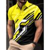 Men's 3D Print Yellow Black Geometric Stripe Techwear Short Sleeve Polo Shirt Streetwear