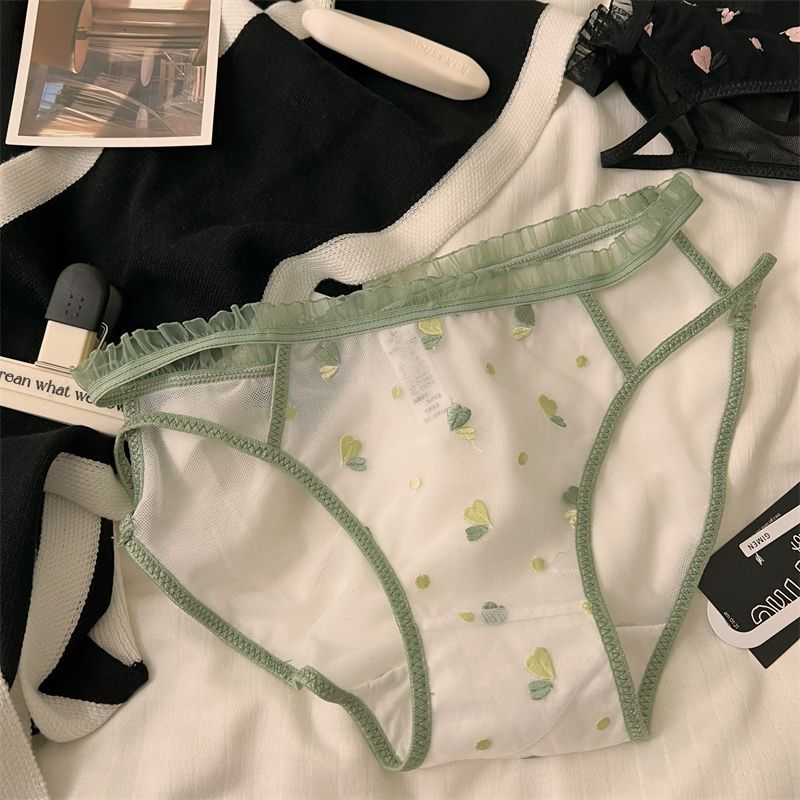 Sweet Style Hollow Out Sexy Underwear for Women In Summer Thin Mesh Low Waist Embroidered Triangle for Women