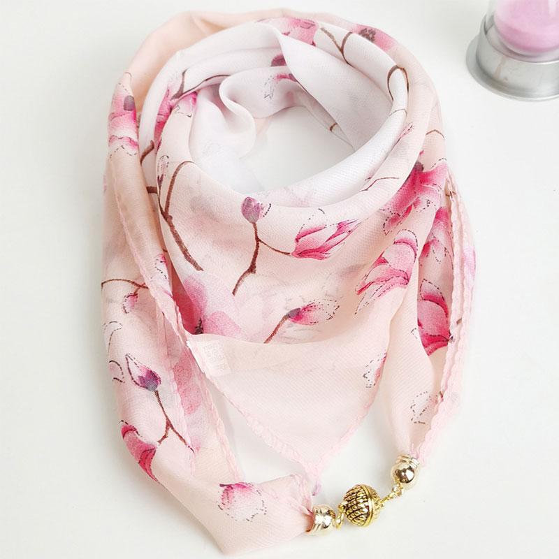 1Pc Scarf Versatile 65CM Fashion Magnetic Clasp Gift Neck Scarf Sweet Printed Chiffon