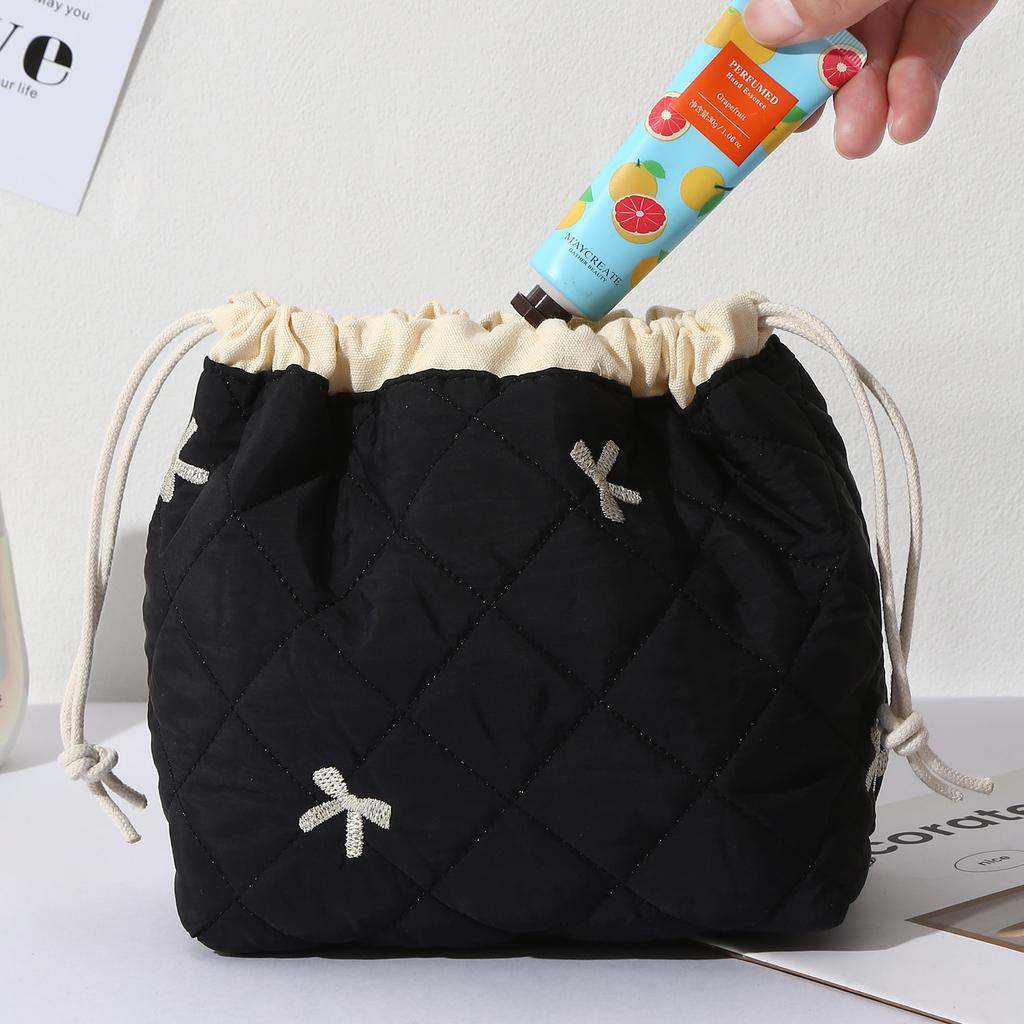 Ladies' Cotton Makeup Bag Embroidered Drawstring Storage Bag Travel Cosmetic Bags Large Capacity Hanging Toiletry Storage Bag