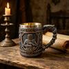450ml/15oz Medieval Knight Beer Mug, 3D Crusader Warrior Coffee Cup, Resin Tankard with Stainless Steel Liner, Gothic Drinking C
