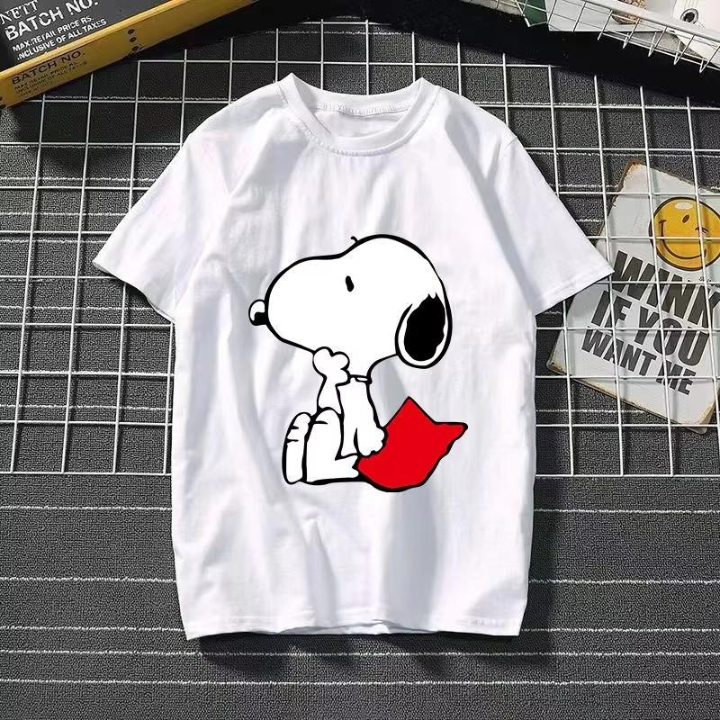 

2026 New Snoopy Printing Cotton Tshirt Animation Cartoon Unisex and Women with The Same Loose Pure Cotton Cute Pure Cotton Top S